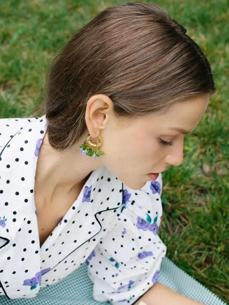 ANNELE WORLD  Annele-Bella's Favorite-Blueberry Land Earrings
925 silver plated with 18K yellow gold, handmade glass