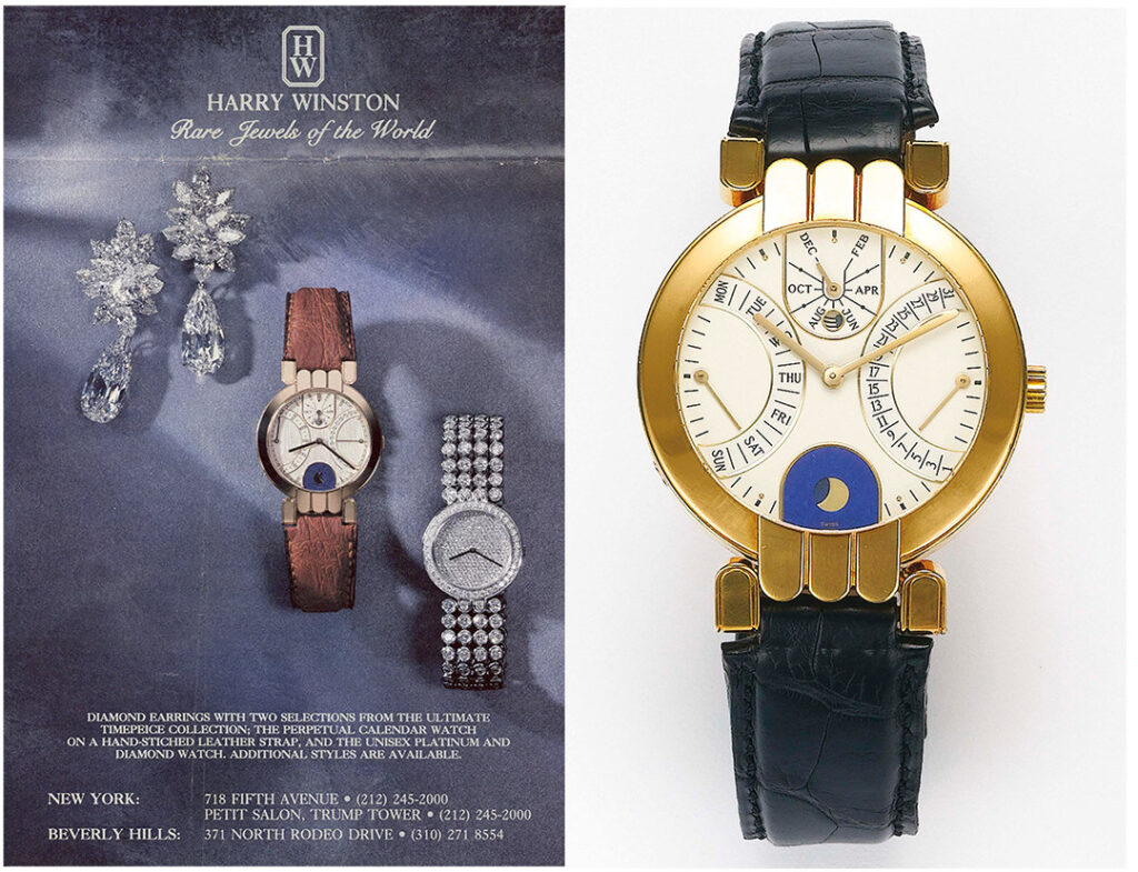 Left: Harry Winston Premier wristwatch collection advertisement
Right: Premier series Bi-Retrograde Perpetual Calendar watch