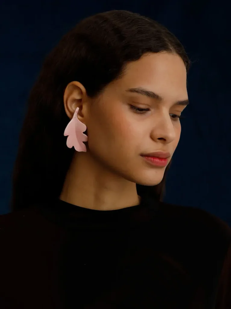 ANDRES GALLARDO-LEAF-Pink Leaf Ceramic Asymmetrical Earrings