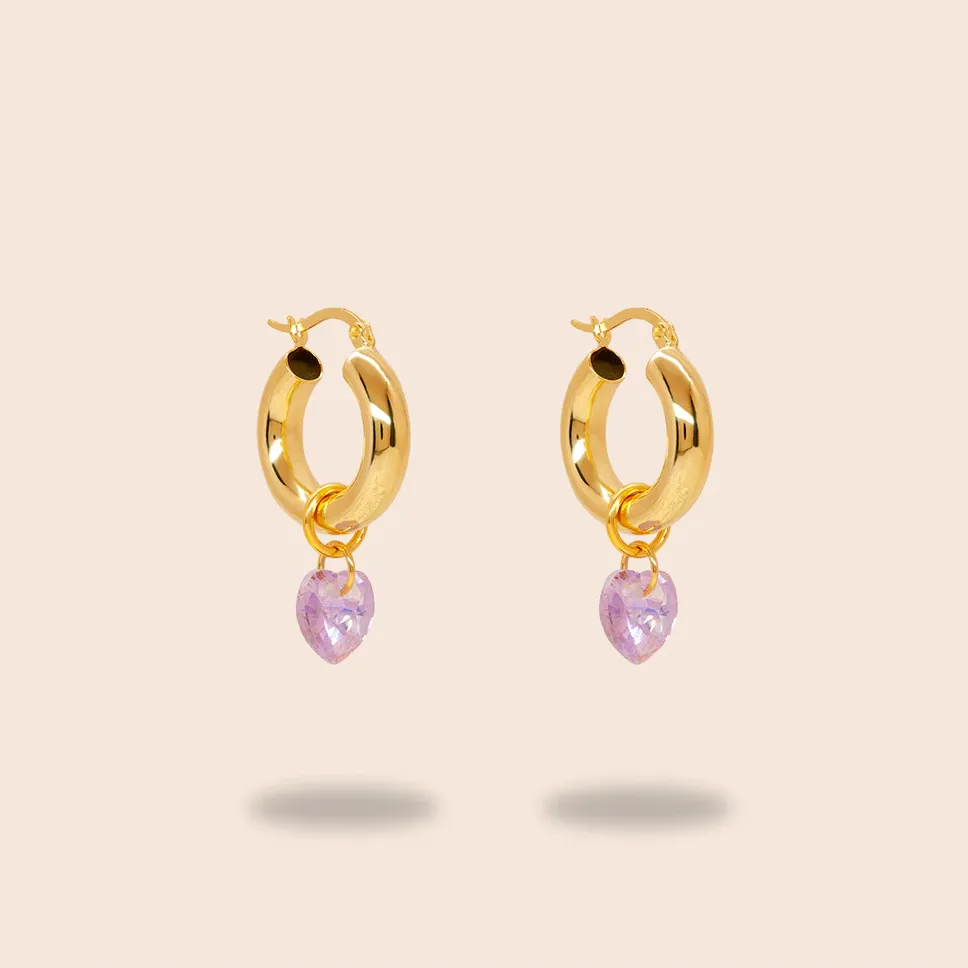 ANNELE WORLD Annele-Lonely Hearts Pale Purple Heart Earrings
925 silver plated with 18K yellow gold, handmade glass