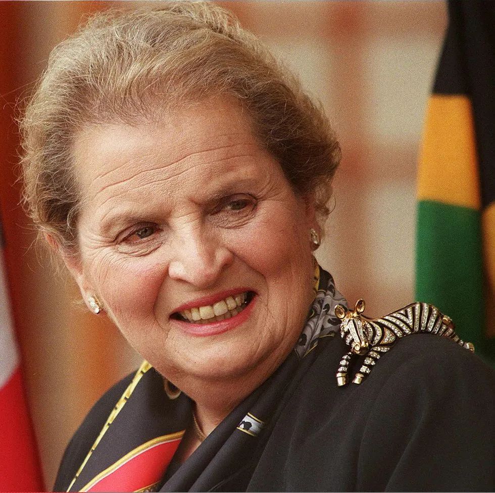 Madeleine K. Albright wearing a zebra brooch