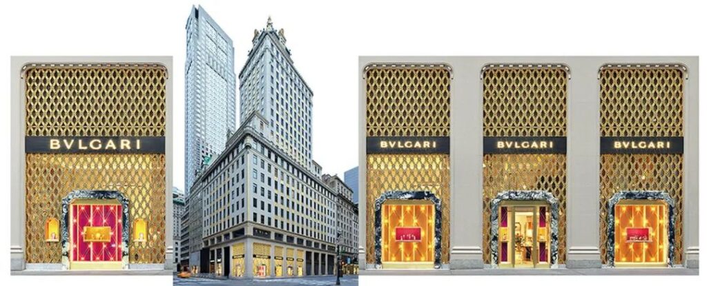 Bulgari's new boutique in New York
Located at one of Manhattan's most strategic locations, at the corner of Fifth Avenue and 57th Street, occupying 308 square meters of the Crown Building's facade

It has now become a true landmark in New York