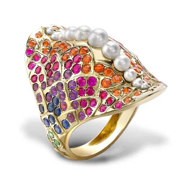 VVenyx Una Rainbow Fish Ring
Sapphire, amethyst, tsavorite, pearl