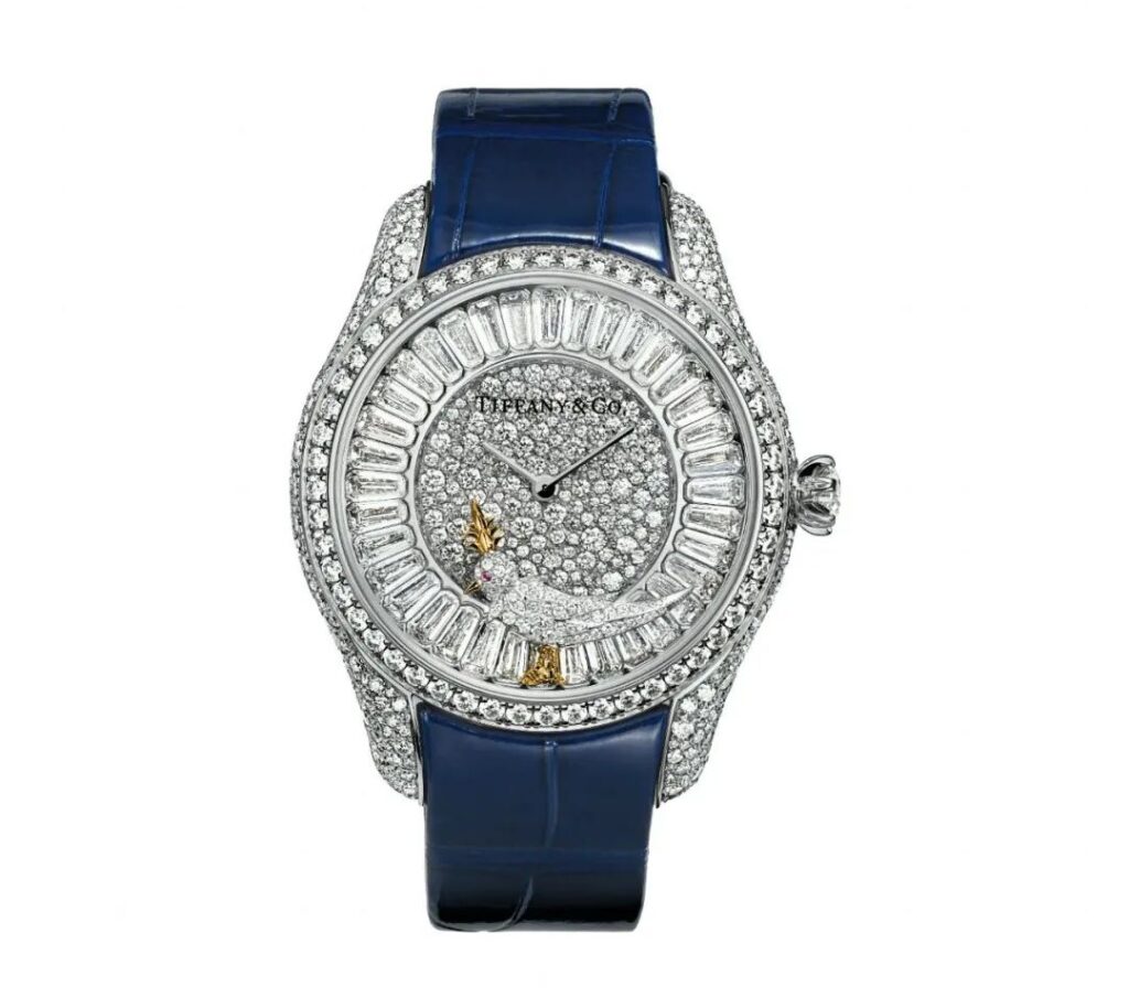 Jean Schlumberger by Tiffany "Bird on a Rock" 39mm watch, 18K white gold set with diamonds