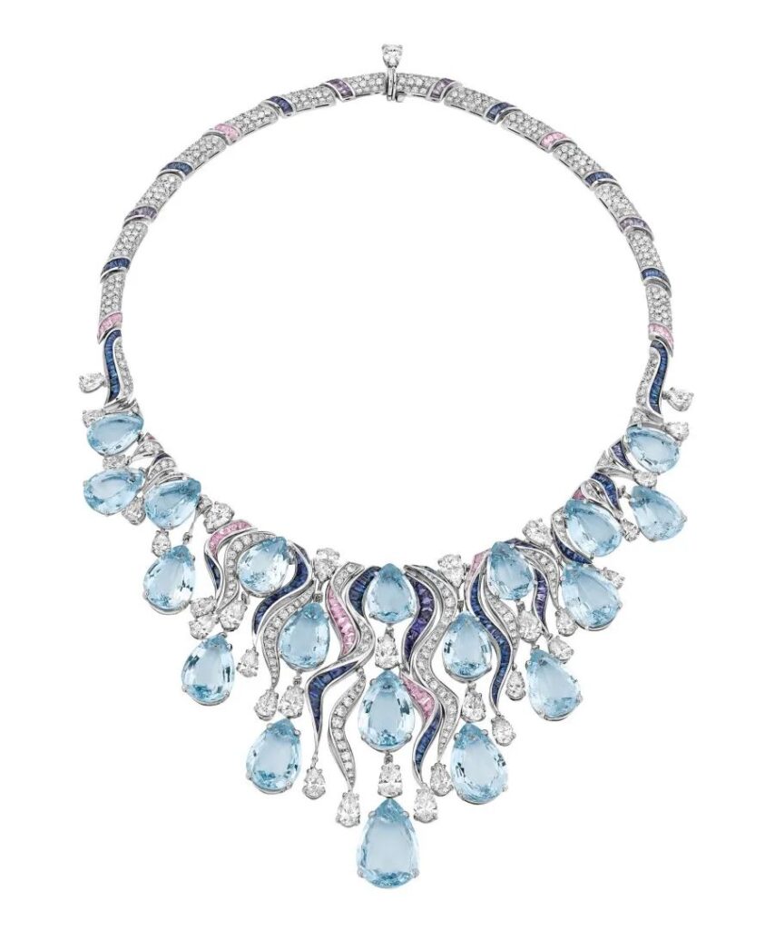 Bvlgari platinum, aquamarine, sapphire, and diamond necklace