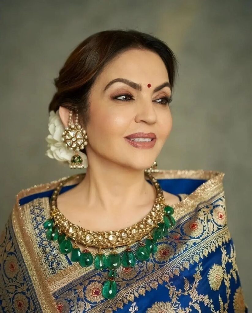 Nita Ambani wearing a large-sized emerald and diamond necklace