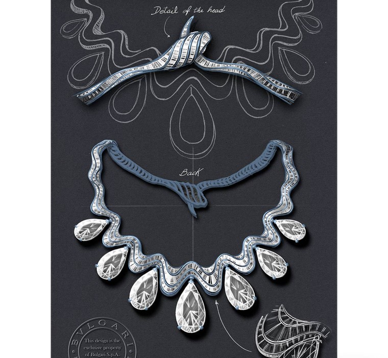 The Serpenti Aeterna necklace, unusually designed by Bvlgari to celebrate colorless diamonds.