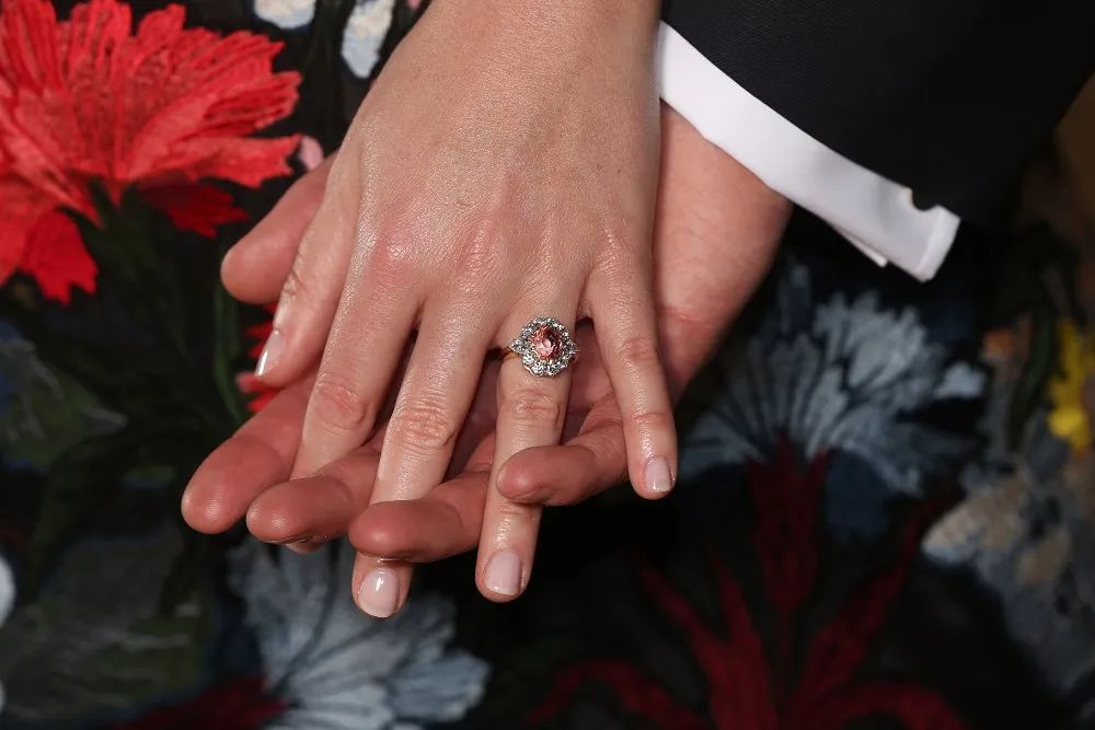 Princess Eugenie's engagement ring
Set with a Padparadscha weighing approximately five carats