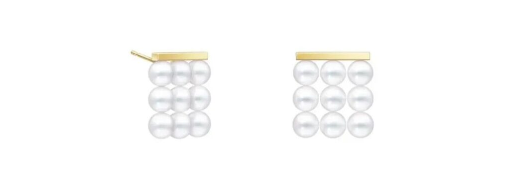 balance build earrings; Akoya pearls, 18K yellow gold