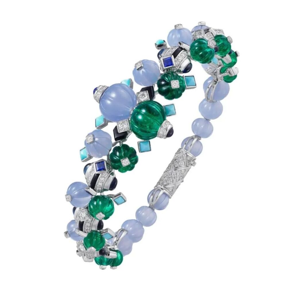 Cartier
Essaouira High Jewelry Collection Bracelet
Blue chalcedony, emerald, turquoise, banded agate, sapphire, diamond