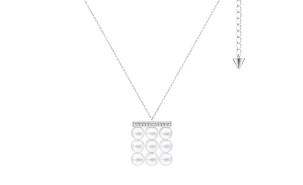 balance build diamonds pave necklace; Akoya pearls, diamonds, 18K white gold