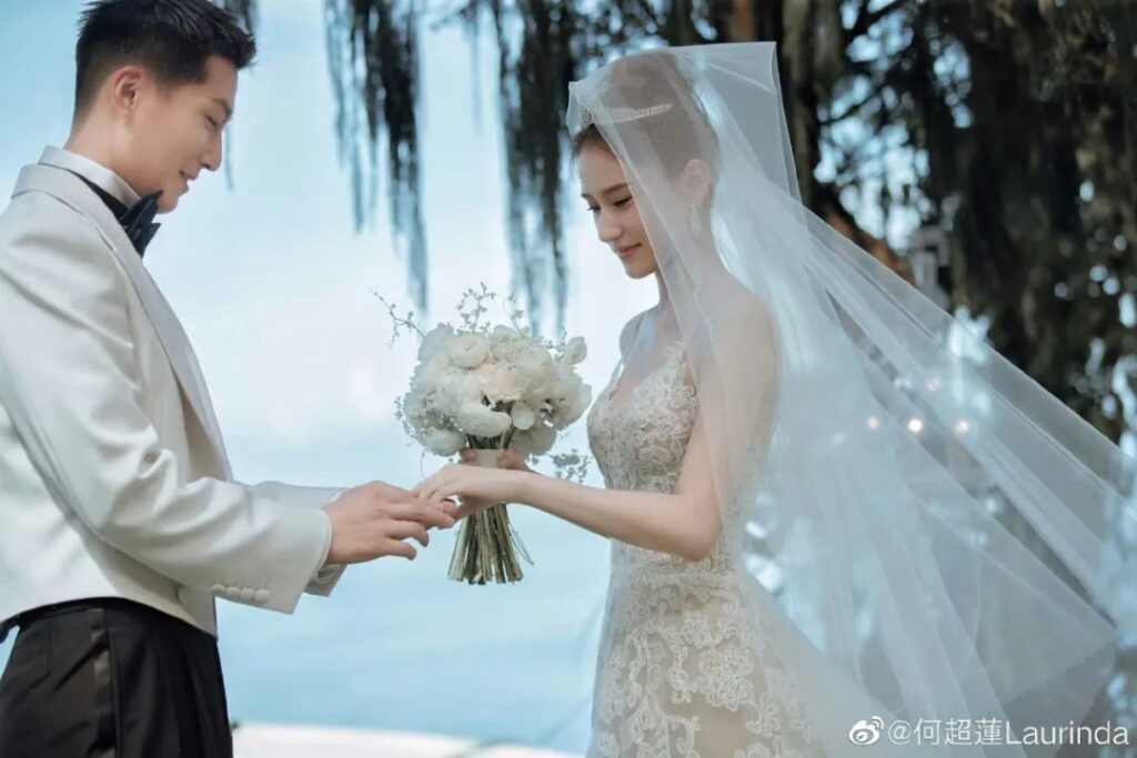 Laurinda Ho wearing a Graff Tribal series diamond tiara at her wedding