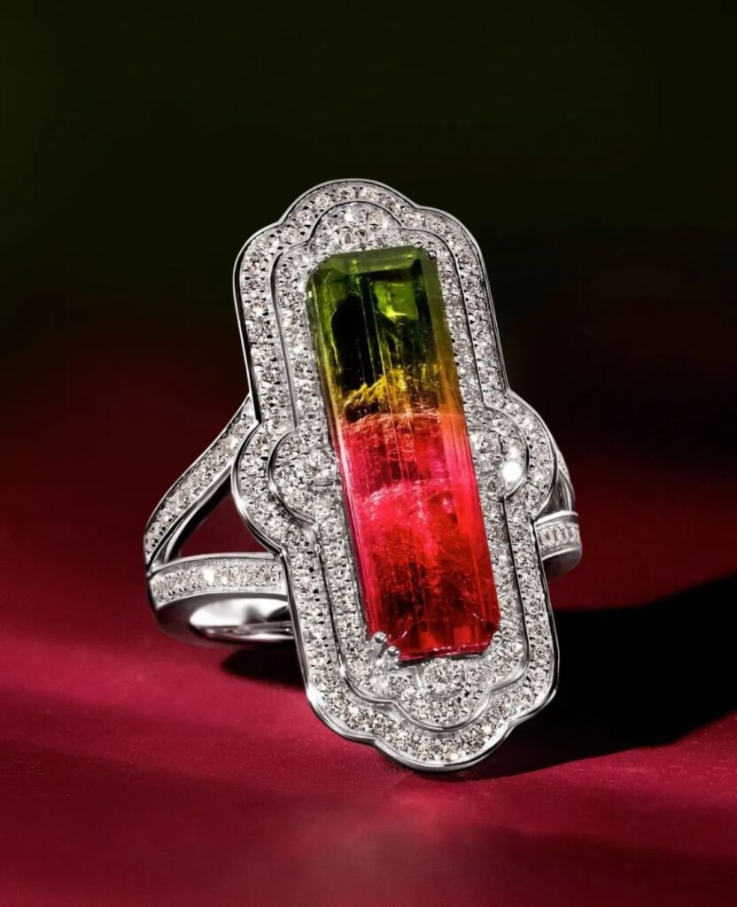 A watermelon tourmaline ring.