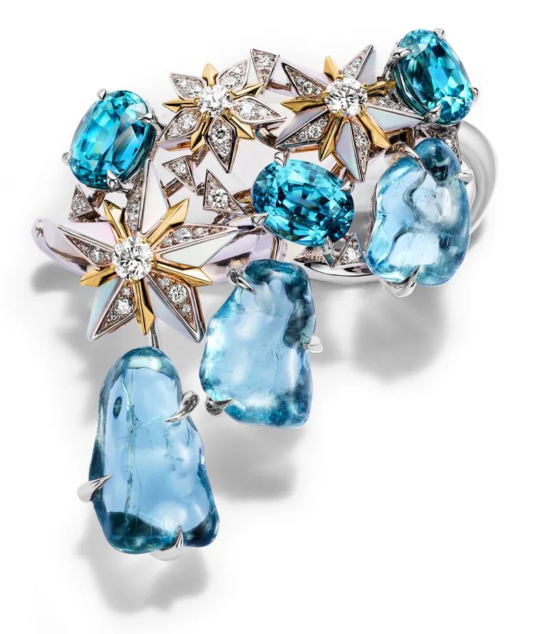 Tiffany & Co.
2024 Blue Book High Jewelry Collection
Tiffany Céleste
Starry Night Dream Theme Ring
Blue natural zircon, aquamarine, mother-of-pearl, diamond