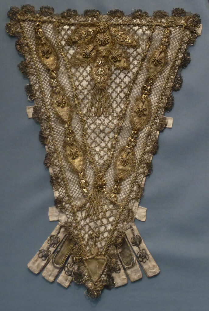 An 18th-century French gold and silver lace stomacher,
Now in the Los Angeles County Museum of Art