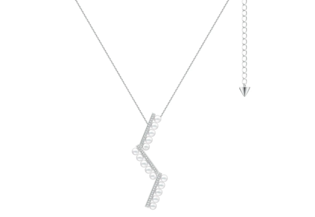 balance arm diamonds pave necklace; Akoya pearls, diamonds, 18K white gold