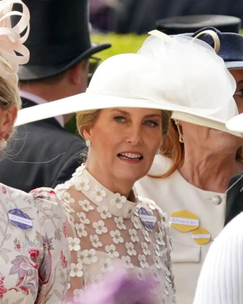 Sophie, Duchess of Edinburgh, wearing diamond earrings on the second day of Royal Ascot.