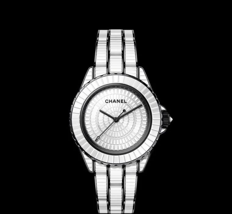 This Chanel J12 White Star Haute Couture watch, featuring white ceramic and baguette-cut diamonds, is limited to just 12 pieces.