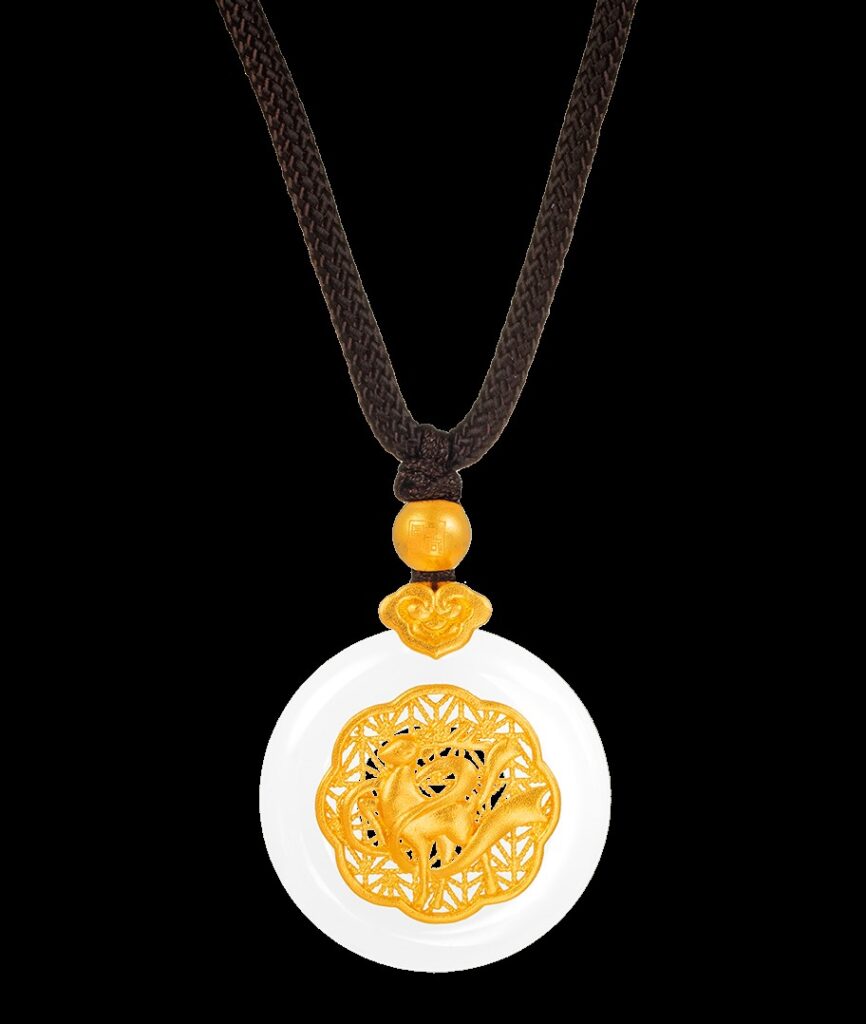 Chow Sang Sang x National Treasure collection: Divine Deer Protection pure gold and Hetian jade pendant