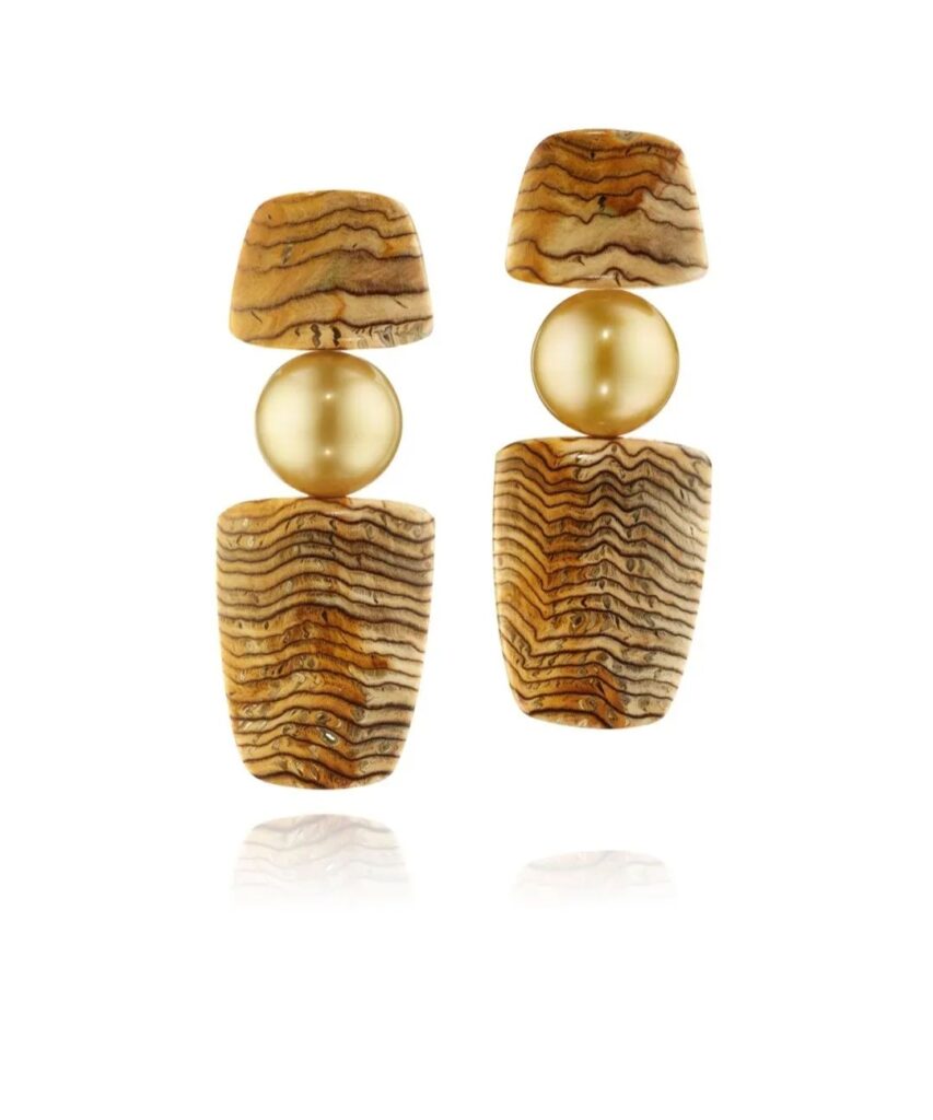 Assael Pearl Earrings
18K rose gold, yellow oak spotted tree petrified wood