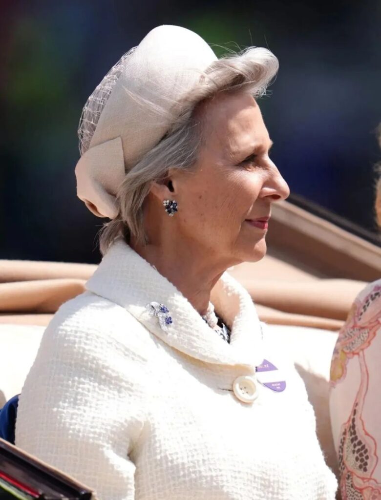 Duchess of Gloucester wearing a sapphire set.