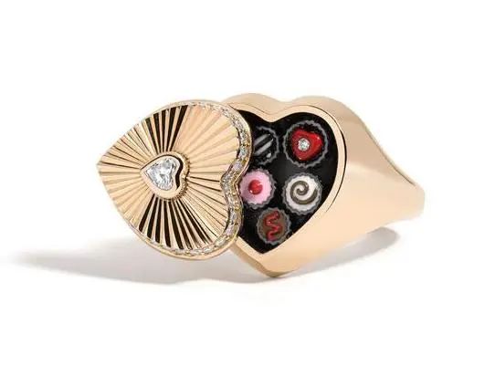 Mined + Found "Sweet Life" ring: 14K yellow gold, enamel, diamonds