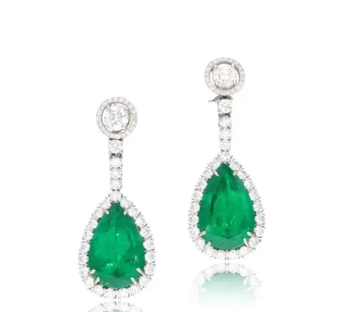 Colombian emerald and diamond drop earrings, 39.90 carats.