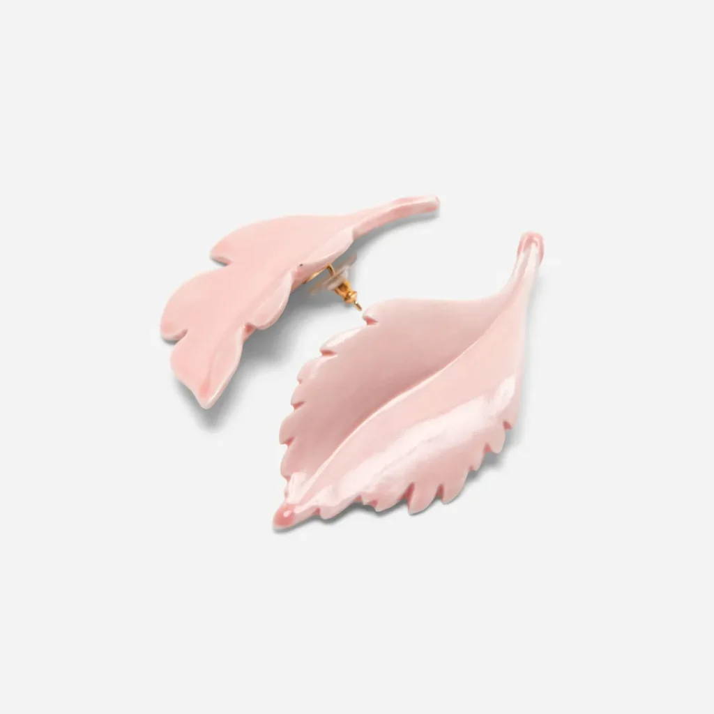 ANDRES GALLARDO-LEAF-Pink Leaf Ceramic Asymmetrical Earrings