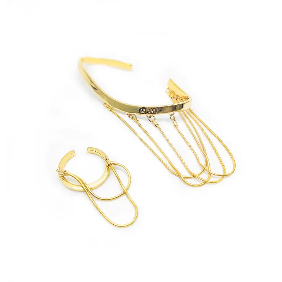 MAM-Flow Chain-Tassel Ring + Bracelet Set (Gold, Left Hand)
Jewelry-grade alloy plated with 18K yellow gold