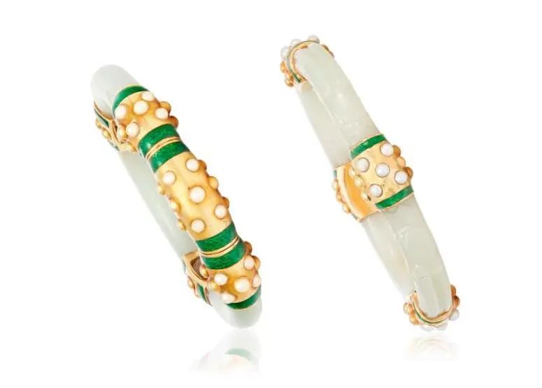 David Webb gold-mounted jade bangles