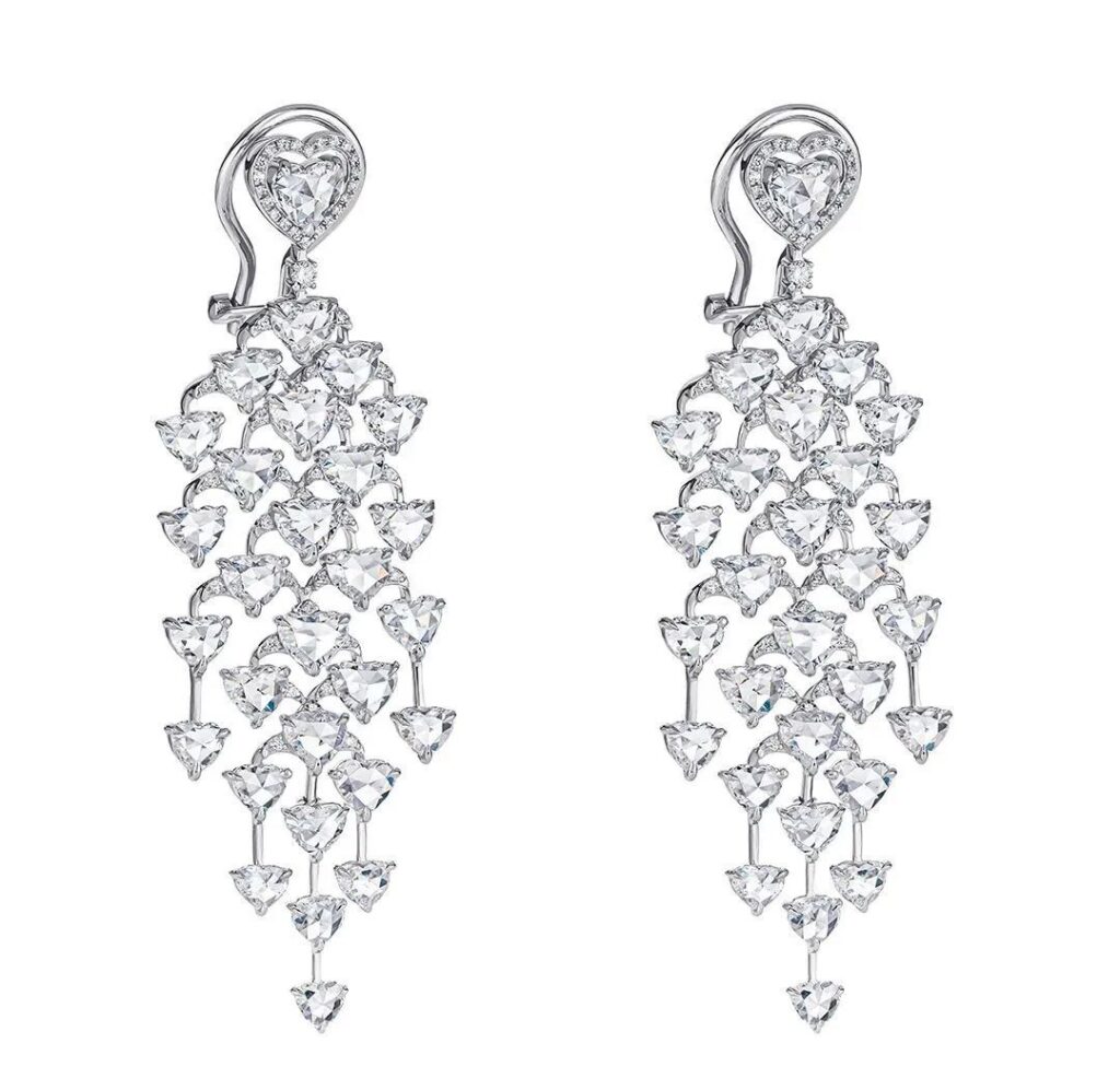 64 Facets heart-shaped rose cut diamond earrings