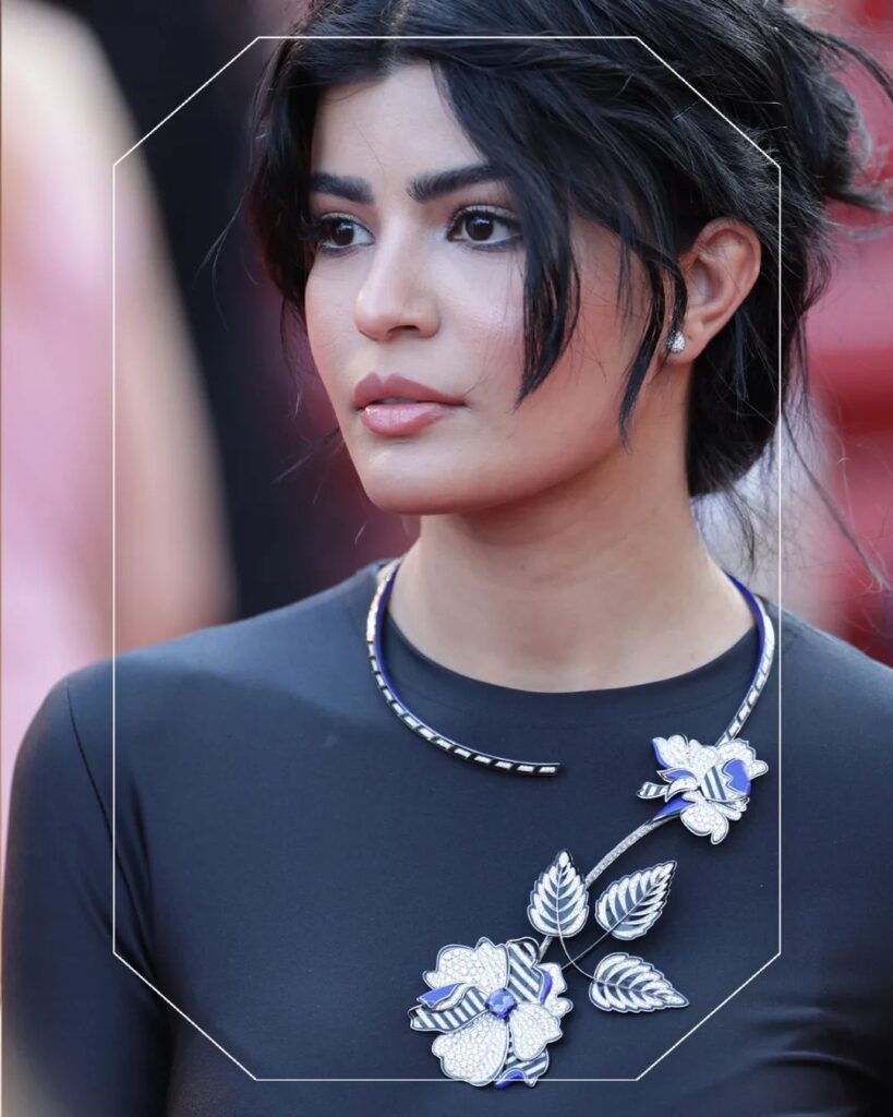 Mila Al Zahrani wearing Boucheron's Carte Blanche high jewelry series, newly released in July