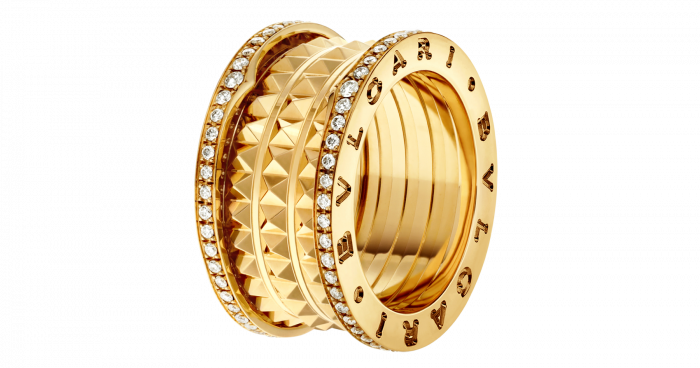 B.ZERO1 ROCK series 18K yellow gold four-band ring, decorated with pavé diamonds
