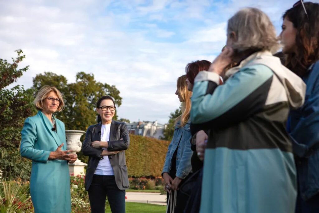 Guest instructor Cindy Chao and students gathering creative inspiration at the Tuileries Garden in Paris