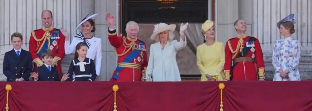 Current core members of the British Royal Family at the Trooping the Colour ceremony.