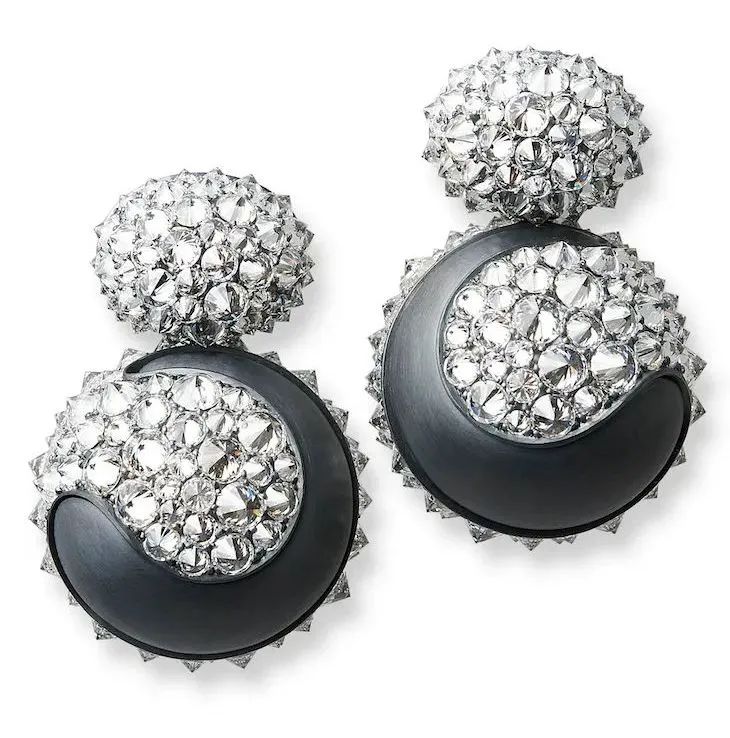 Hemmerle earrings, set with over 370 inverted diamonds, totaling 39 carats