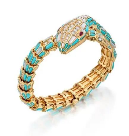 Bulgari
Serpenti Bracelet Watch
Turquoise, Ruby, Mother-of-Pearl, Diamond
From the Vault: Exceptional Signed Jewels
March 2024, Sotheby's New York
Estimate: $70,000 - $90,000
Sold for: $88,900