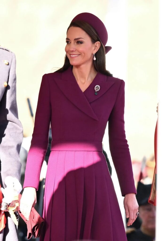 Kate Middleton wearing the Prince of Wales Feathers Brooch