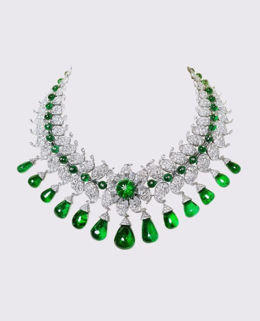 Van Cleef & Arpels, Hindu Necklace, 1949, platinum, emeralds, and diamonds, originally owned by the Maharani of Baroda, now in the Faerber Collection