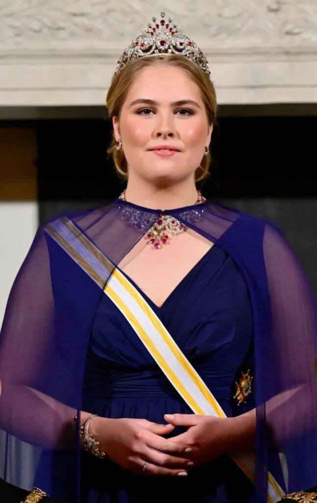 The Dutch Crown Princess wearing the Ruby Peacock Tiara and matching ruby jewelry