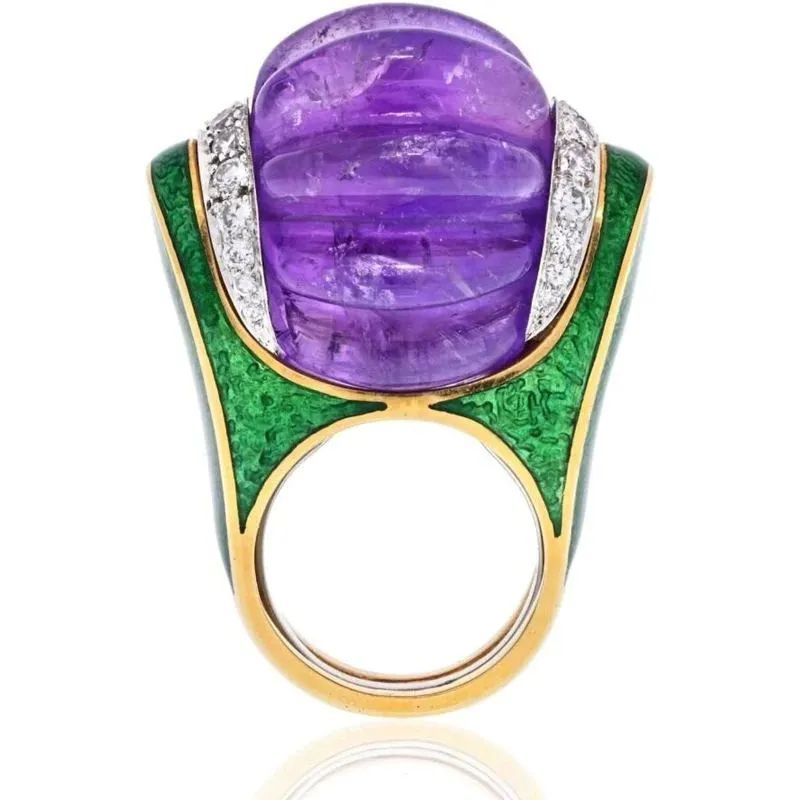 David Webb amethyst, enamel, and diamond ring