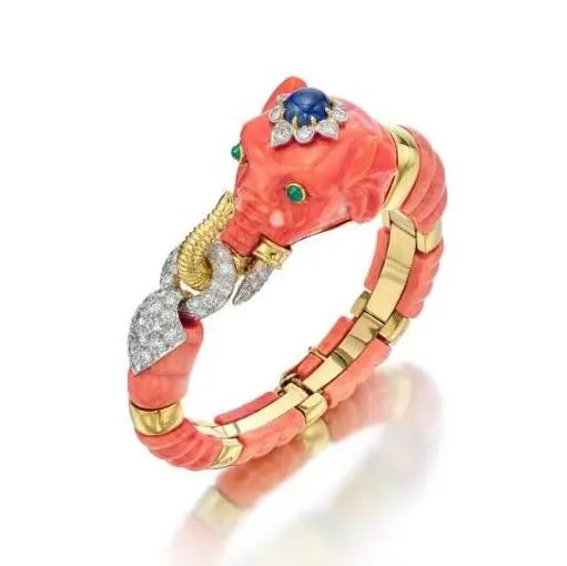 David Webb Elephant Bangle
Coral, Sapphire, Emerald, Diamond