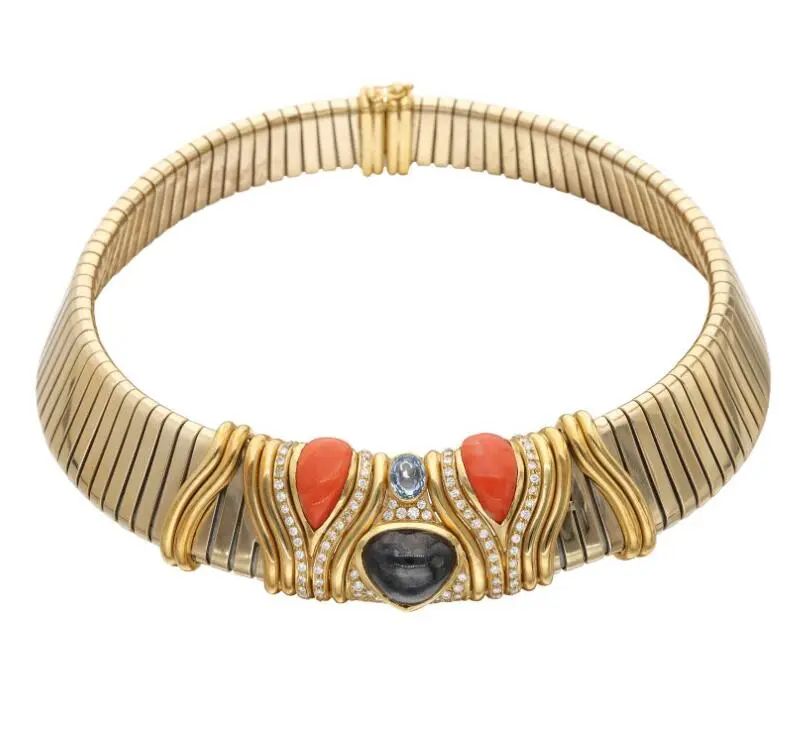 Roberto Legnazzi Choker
Gold, coral, hematite, diamonds, topaz