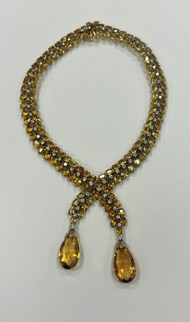 Tiffany & Co.
Gold, platinum, yellow beryl, yellow quartz, and diamond necklace
From Tiffany's vintage archive (1962)