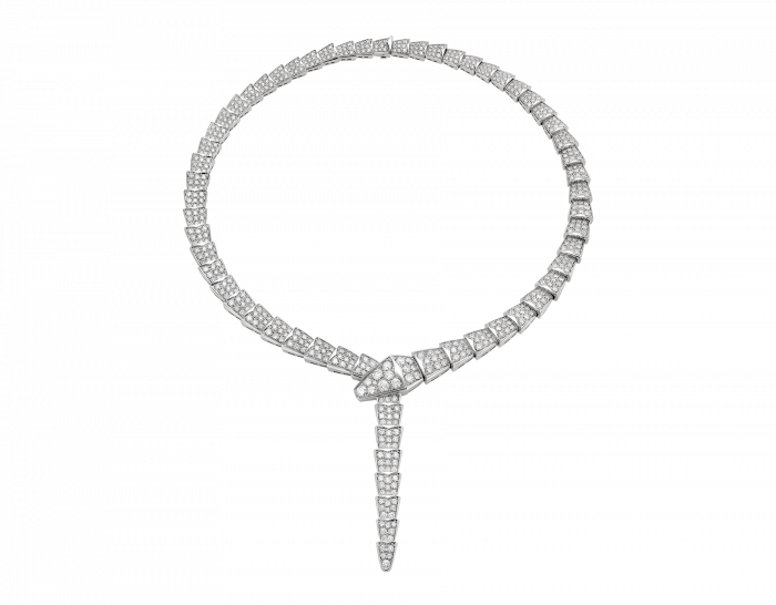 SERPENTI series necklace, made of 18K white gold, adorned with pavé diamonds