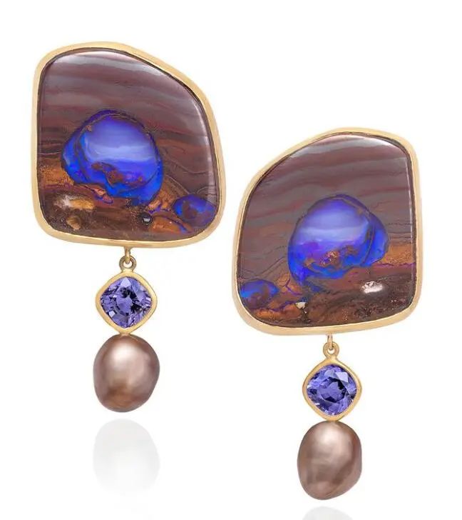 Assael 
Nature Scapes collection 
Port Hole earrings
Opal, tanzanite, Tahitian baroque pearls