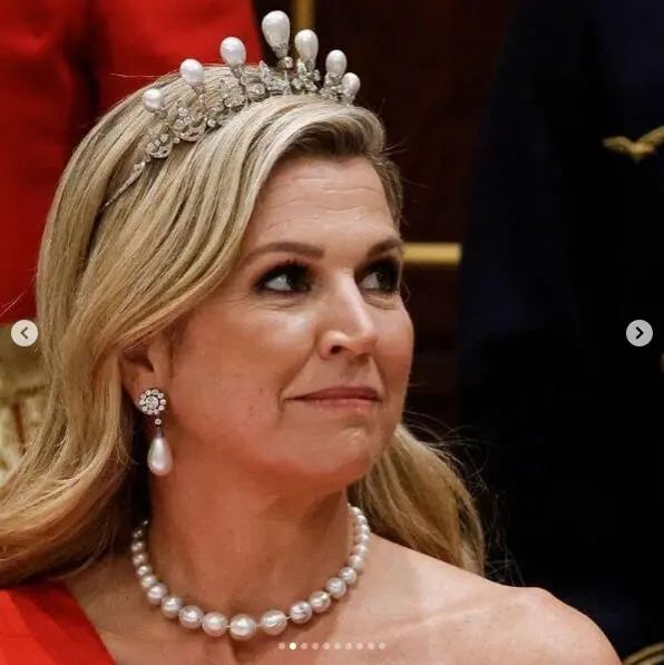 Queen Máxima of the Netherlands wearing the Antique Pearl Tiara