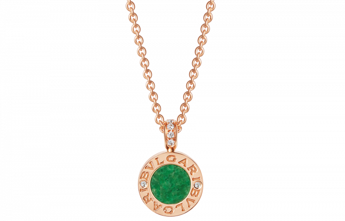 BVLGARI BVLGARI necklace, made of 18K rose gold, adorned with jade and pavé diamonds
Length 41-43 cm (16.14-16.92 inches)