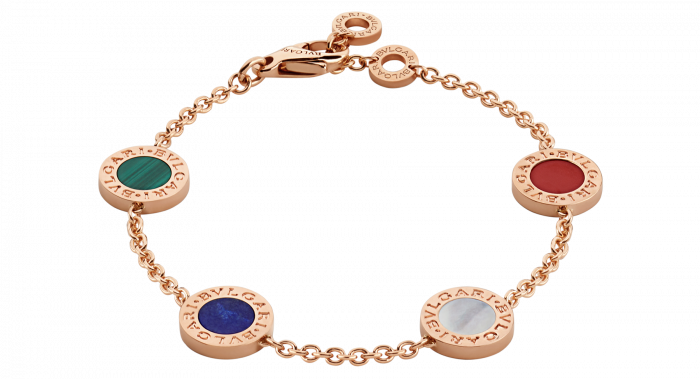 BVLGARI BVLGARI series 18K rose gold bracelet
Set with carnelian, lapis lazuli, malachite, and mother-of-pearl