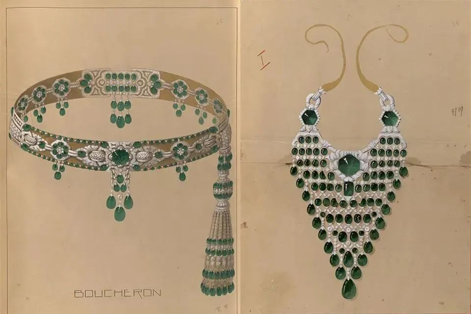 Sketches from Boucheron's archives designed for the Maharaja